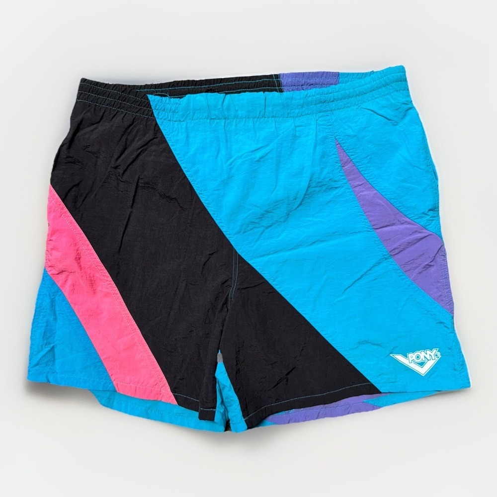 Vintage 90s‎ PONY Men's Swim Trunks Shorts Retro Blue Size Large